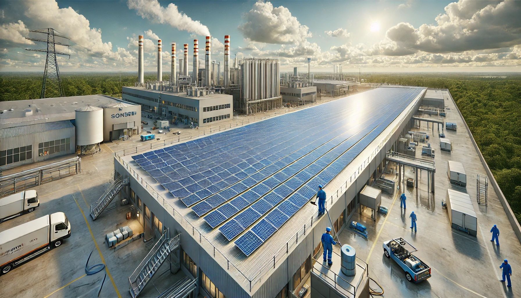 when installing solar panels on a factory roof, you can avoid all ongoing maintenance activities and costs by renting your solar panel system