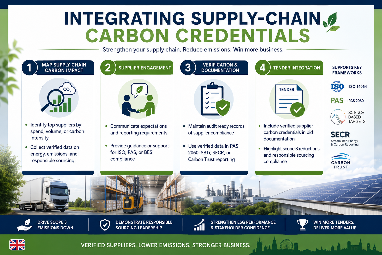 Addressing these challenges ensures manufacturers can deliver credible supply chain carbon credentials while minimising administrative burden