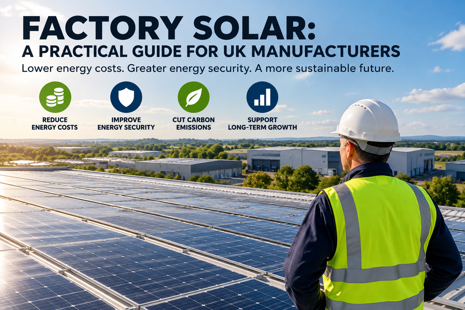 UK factory rooftop solar panels with a site engineer, illustrating seven checks before investing