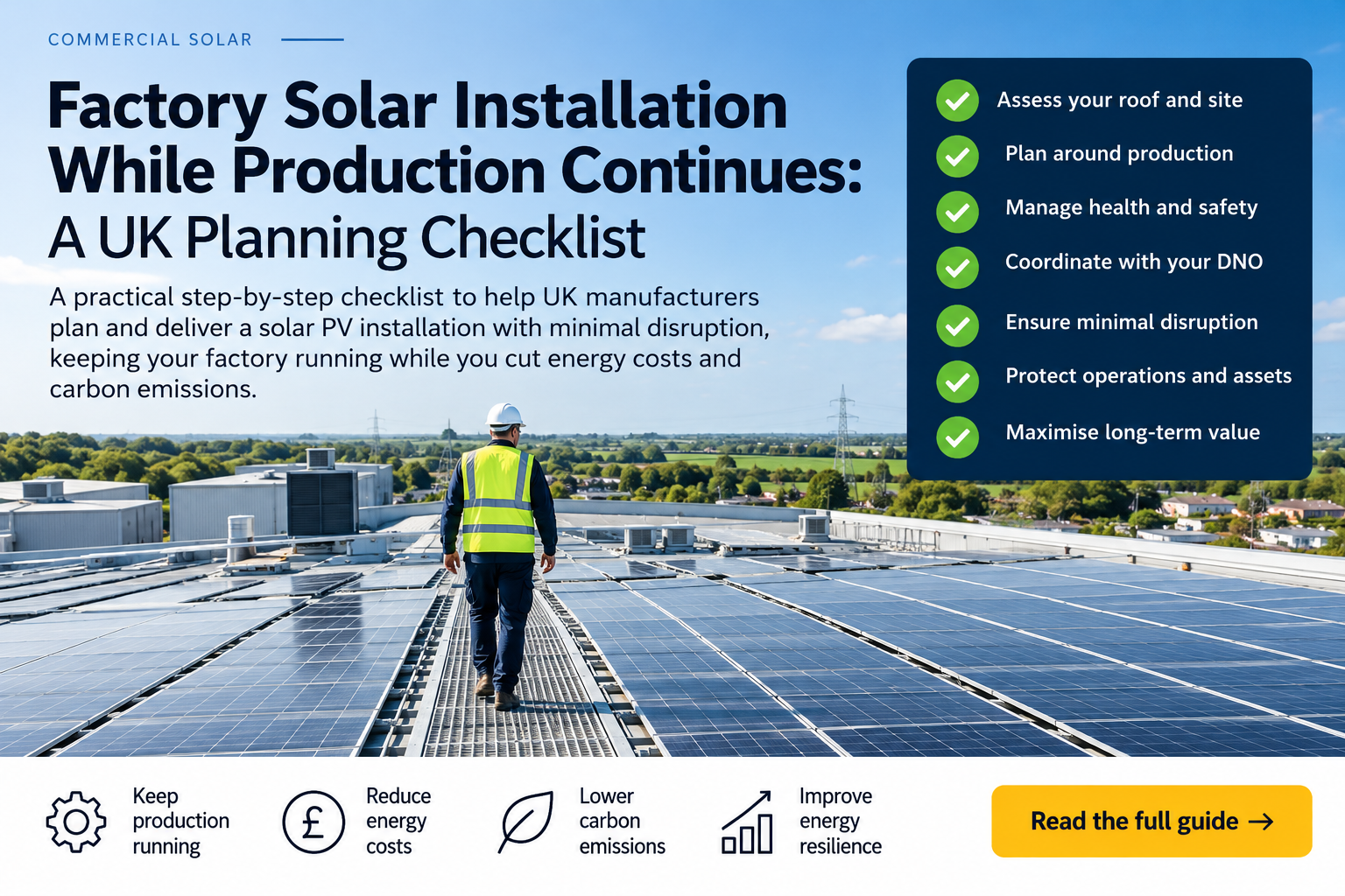 Solar panels on a UK factory roof during a planned installation
